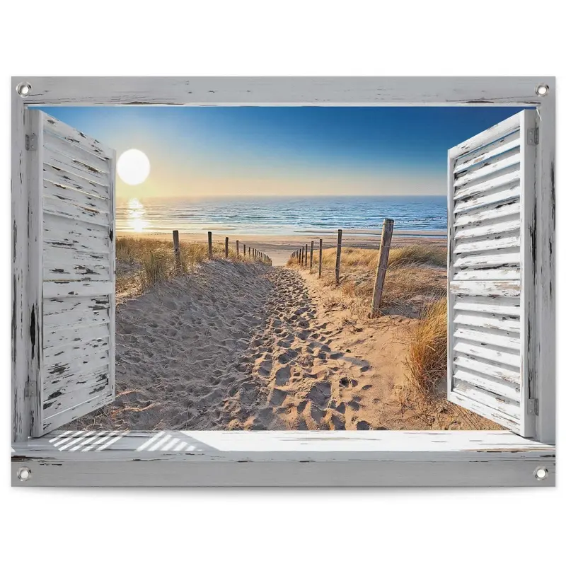Tuinposter Duinpad door het raam 60x80