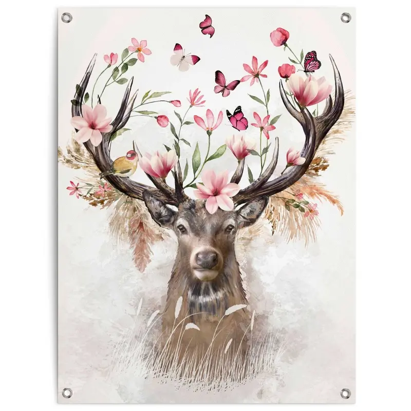 Tuinposter Hert in Bloemen 80x60