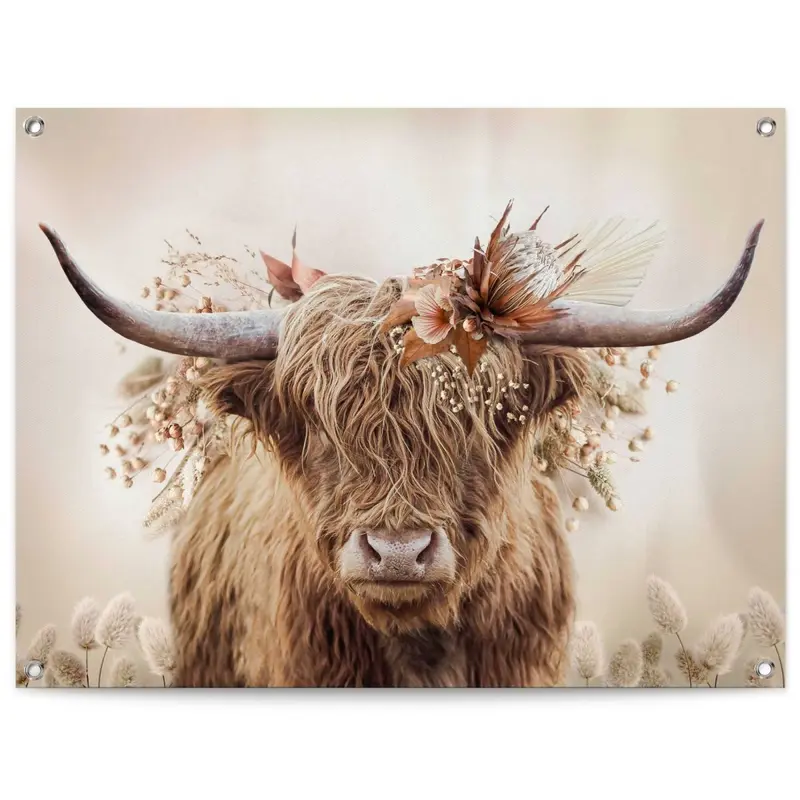 Tuinposter Highlander in bloemen 60x80