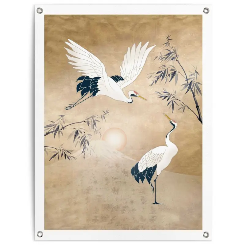 Tuinposter Kraanvogels in goud 80x60