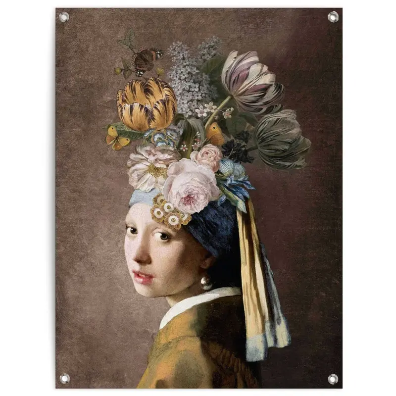 Tuinposter Vermeer Bloemenmeisje met de Parel 80x60