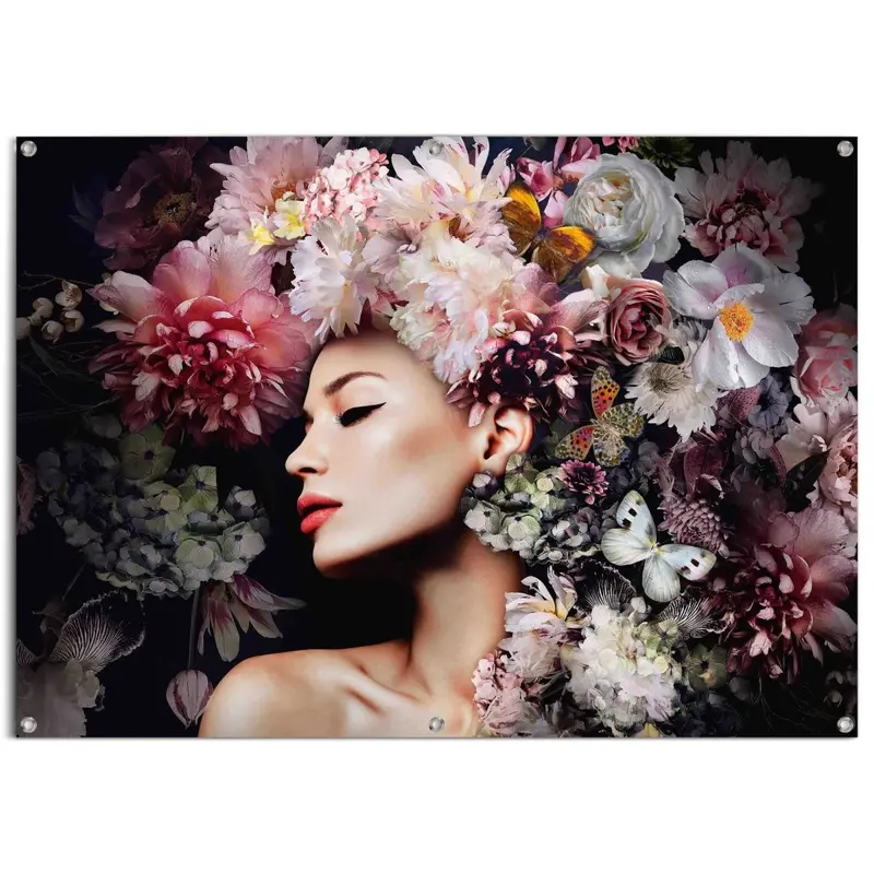Tuinposter Vrouw met bloemenhoed 100x140
