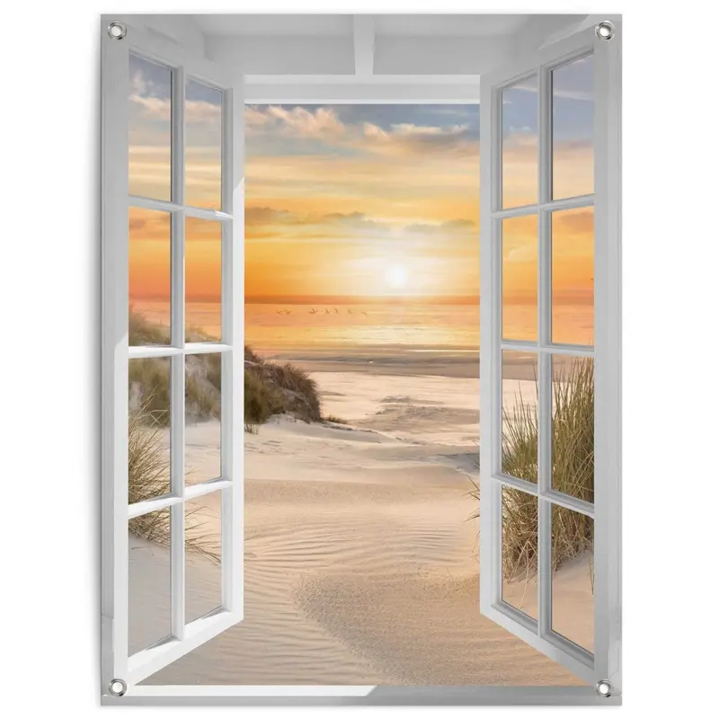 Tuinposter Zonsondergang op het strand 80x60