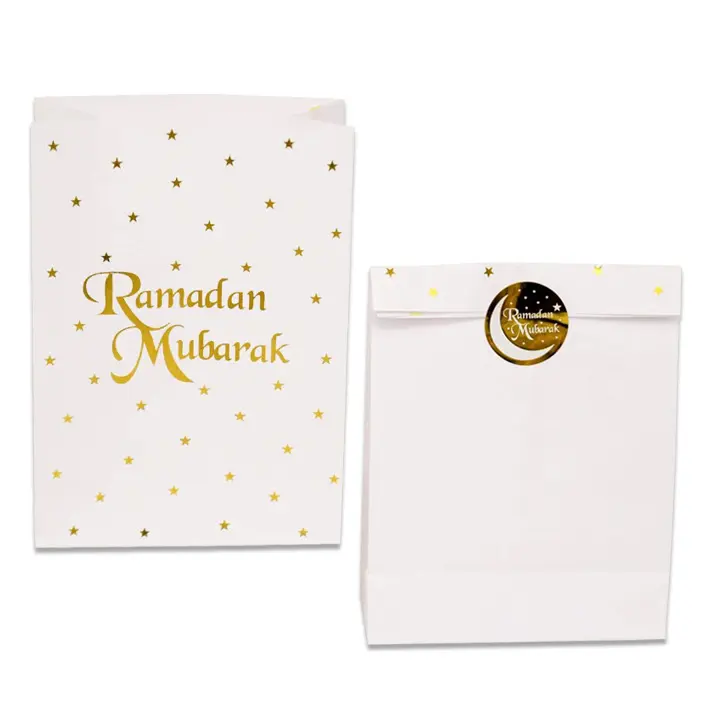 Uitdeelzakjes papier Ramadan Mubarak goud 6st.