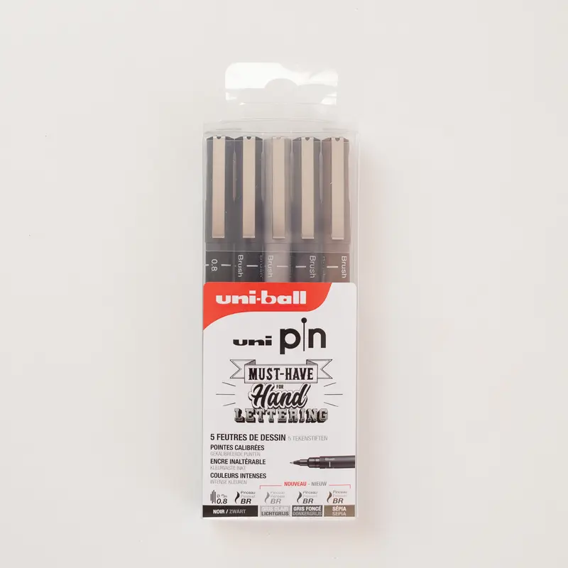 Uni pin set met 4 Brushpennen & 08