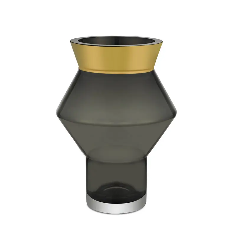 Vaas Cuzco – Grijs Glas met Gouden Accent - H23 cm
