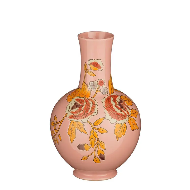 Vaas Eloise - Keramiek roze met print - H36 cm