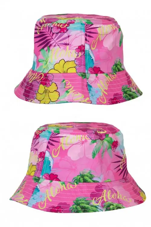 Vissershoedje Hawaiiprint roze