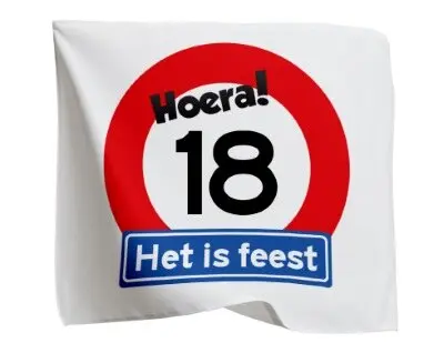 Vlag 18 jaar rood/wit 95cm x 95cm