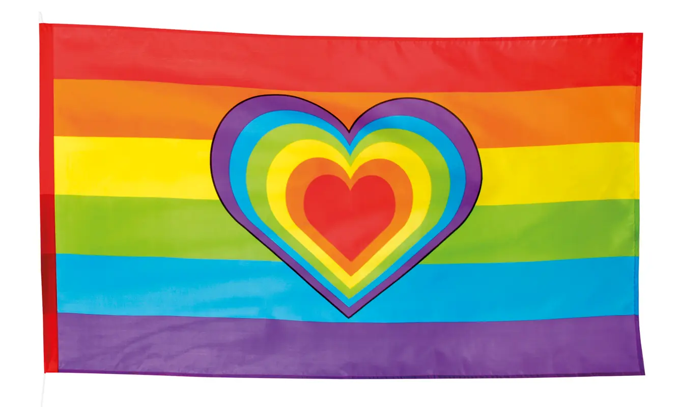 Vlag regenboog met hart 90x150cm