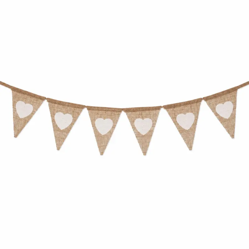 Vlaggenlijn linnen hart beige/wit - 2m (13 vlaggen)