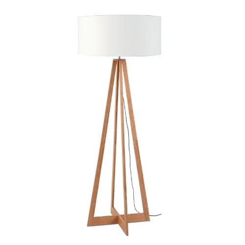 Vloerlamp bamboe 4-poot Everest h.158cm/kap 60x30cm, linnen wit