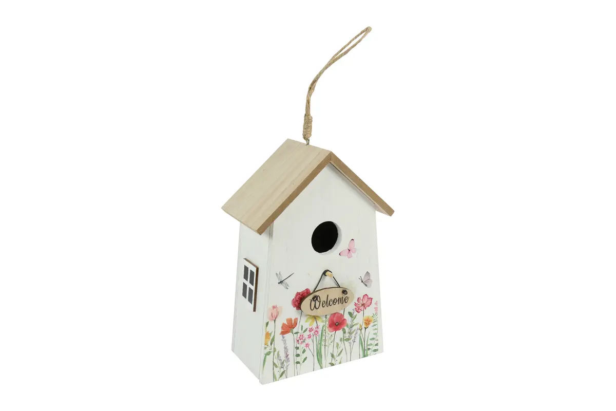 Vogelhuis m/bloemen Venna L wit