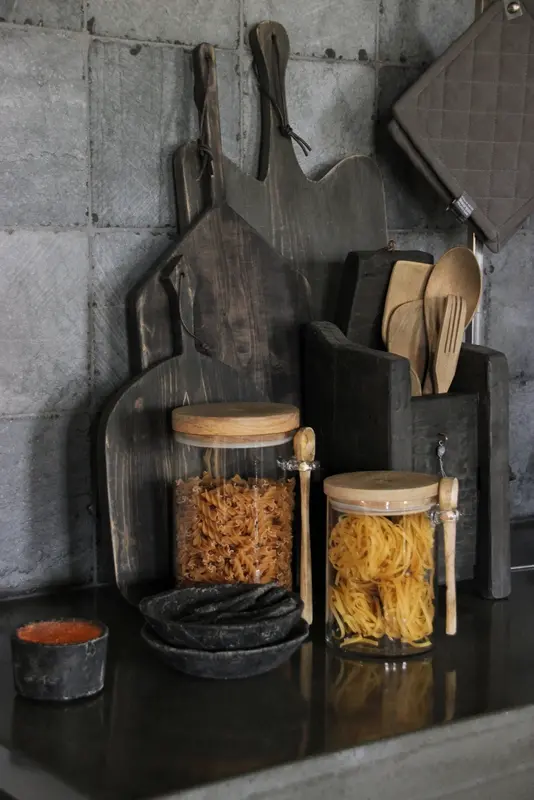 Voorraadpot met houten deksel en lepel groot