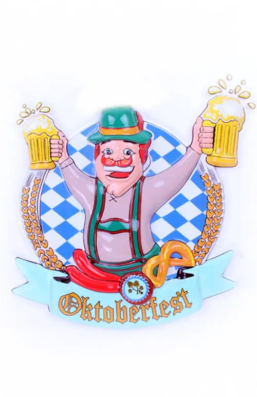 Wanddeco man met bierpullen 44x44cm