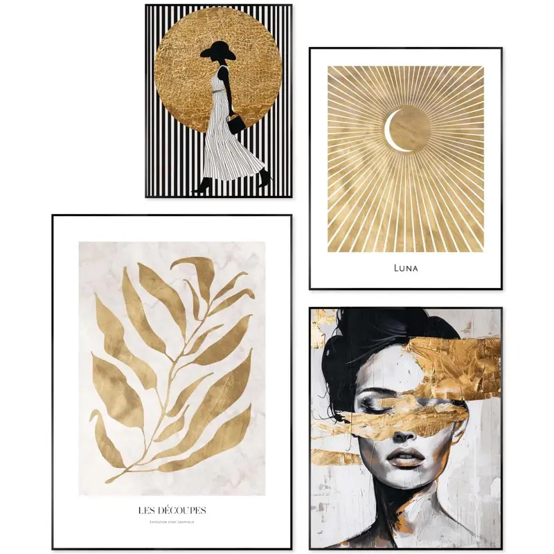 Wanddecoratieset in verschillende formaten Gouden details 70x50