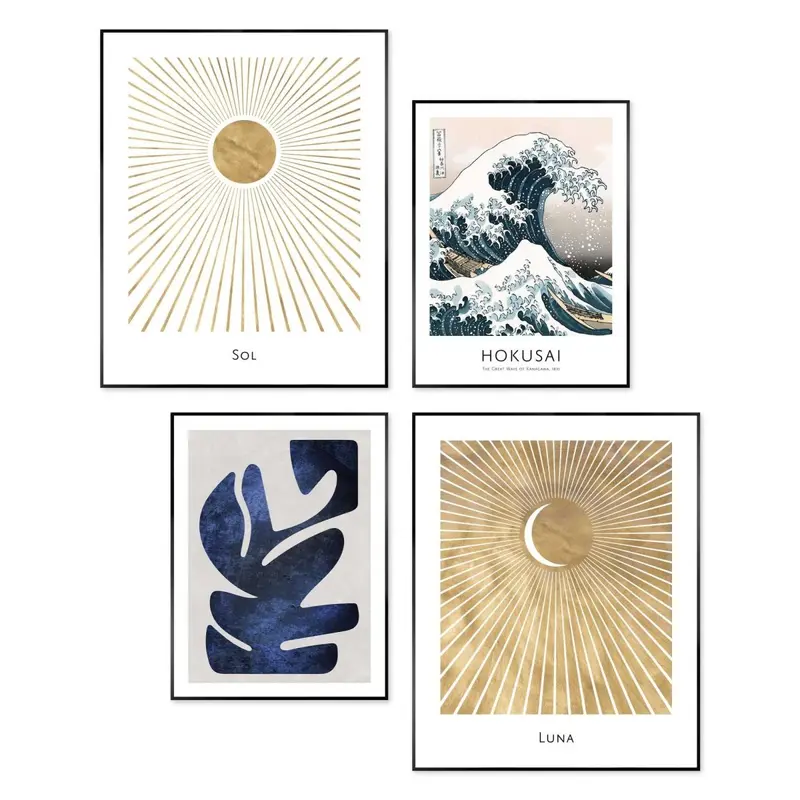 Wanddecoratieset in verschillende formaten Hokusai de grote golf set 50x40