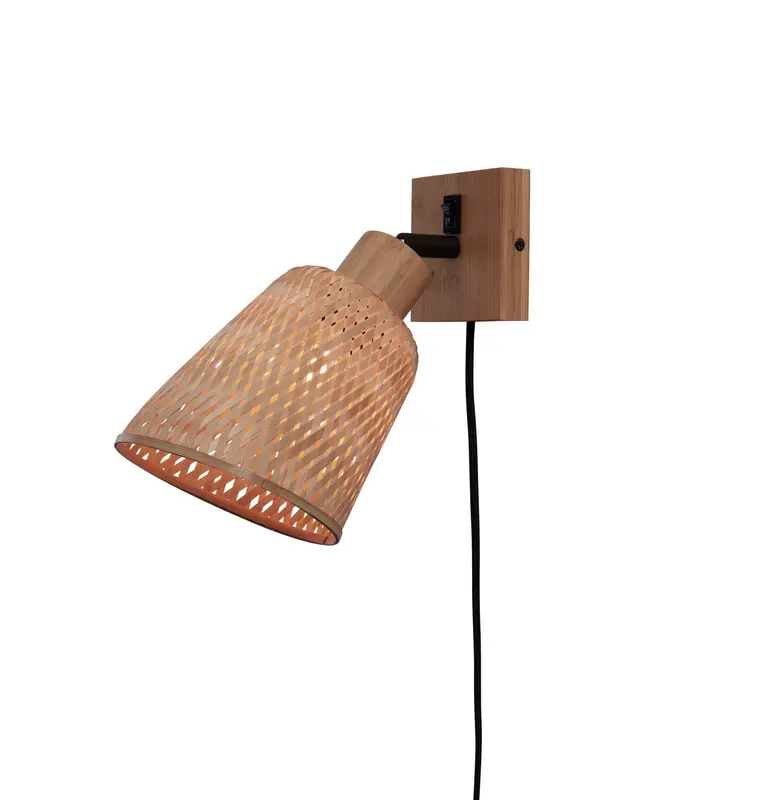 Wandlamp Java bamboe naturel dia.10x10cm/kap 15x17cm. nat.