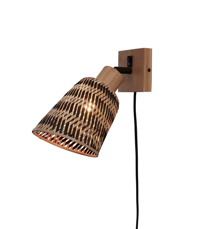 Wandlamp Java bamboe naturel dia.10x10cm/kap 15x17cm. zw/nat.