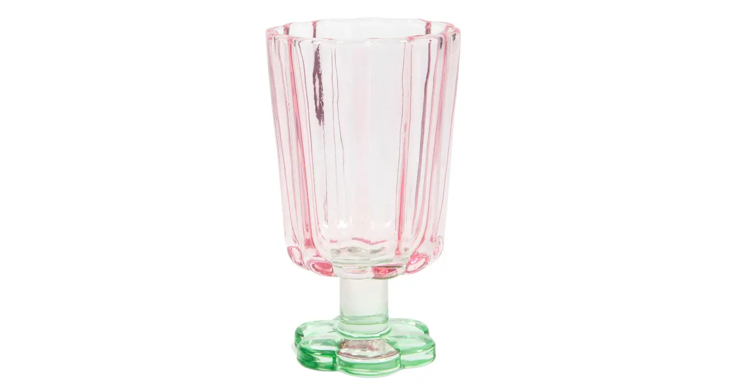 Waxinelichthouder glas bloem - Roze/Groen