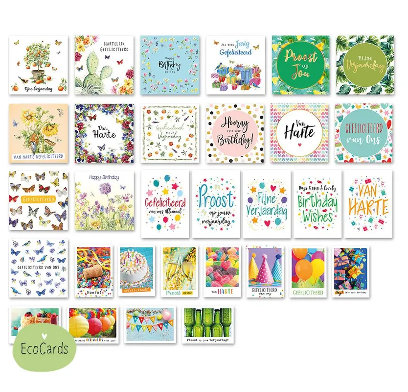 Wenskaartenset Ecocards verjaardag - 31 stuks
