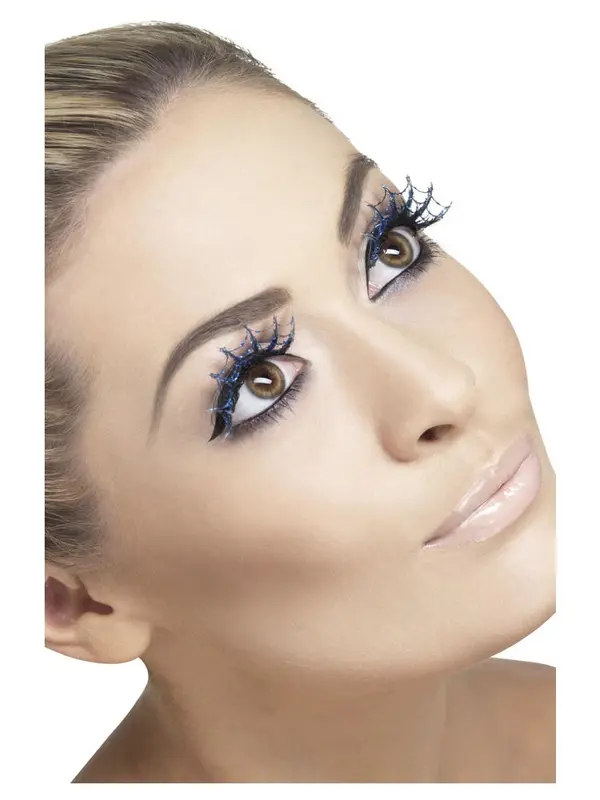 Wimpers blauw spinnenweb met lijm