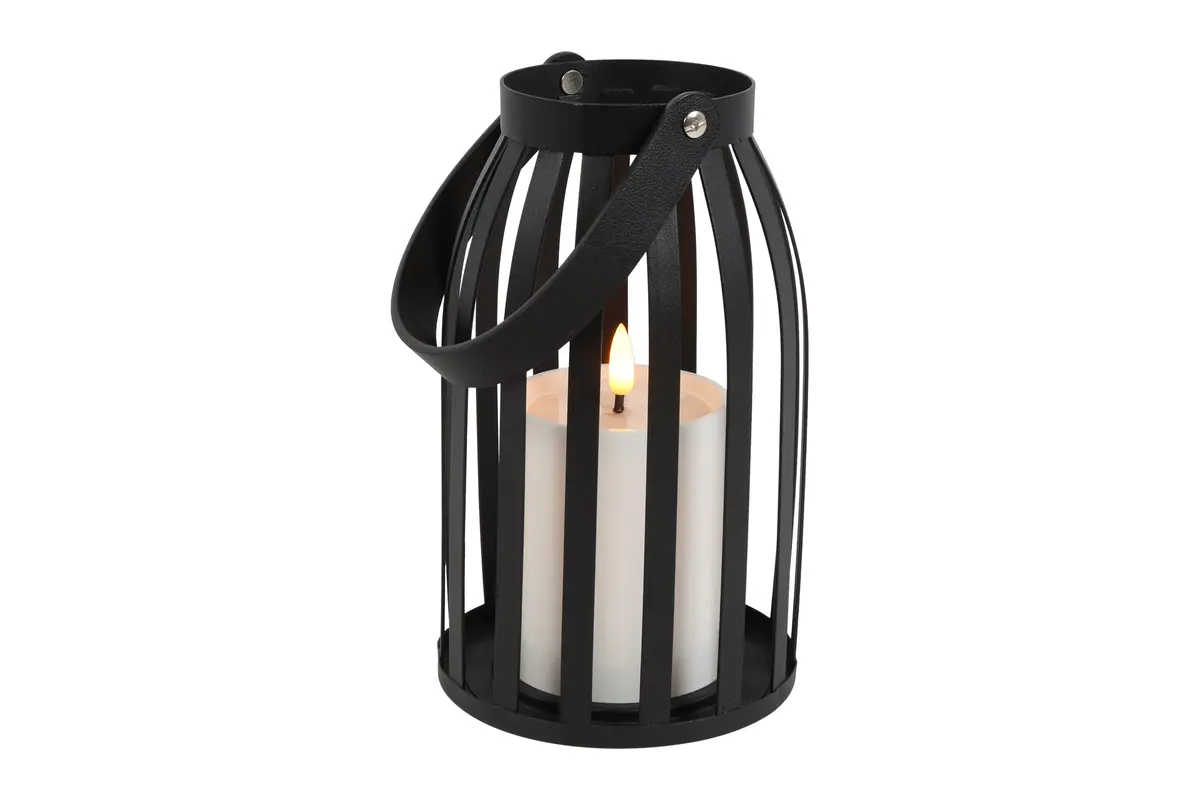 Windlicht m/LED kaars ro Leon S zwart