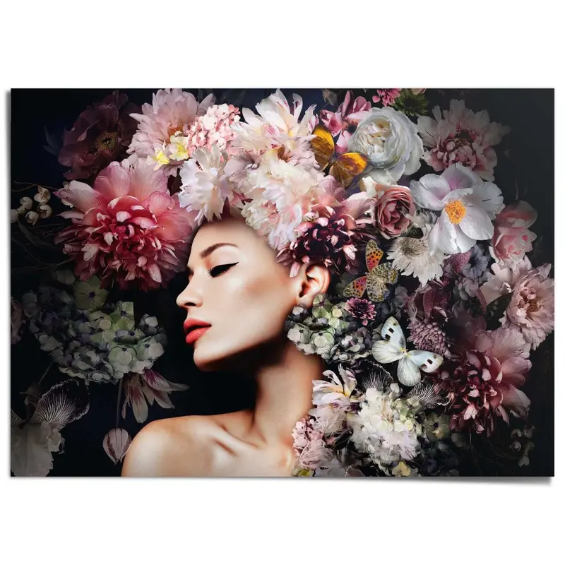 XXL Poster Vrouw met bloemenhoed 100x140